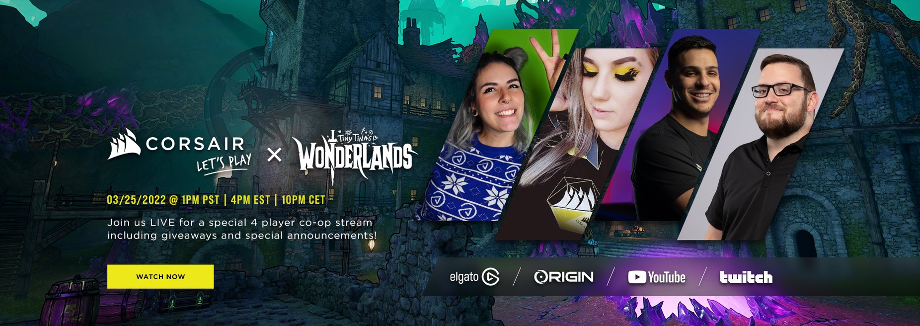 CORSAIR, ORIGIN PC, and Elgato host Let's Play featuring Tiny Tina's Wonderlands.
